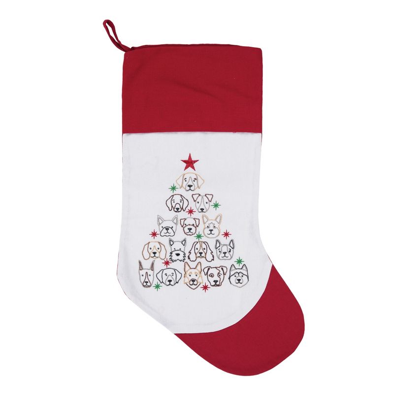 C&F Home Dog Themed Embroidered Christmas Stocking on White Background with Red Cuff Features Dog Face Christmas Tree Stocking, 20.0 in., 1 of 5