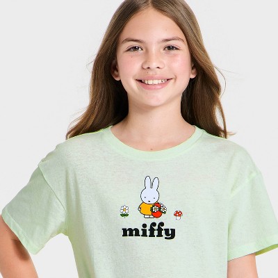 Miffy Girls' Miffy Bike Short Sleeve Front and Back Graphic T-Shirt - Mint Green M — фото 2