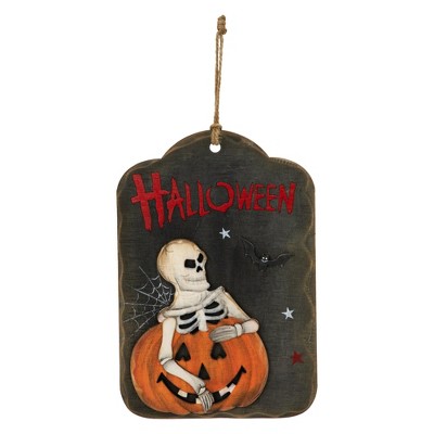Northlight 9.75" Skeleton and Jack-O-Lantern Halloween Wall Sign