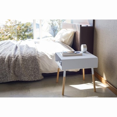 White Short Steel and Wood Side Table with Storage Shelf
