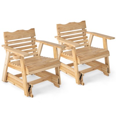 Tangkula 1PC/2PCS Outdoor Fir Wood Rocking Chair Outdoor Glider Chair with Rotatable Hidden Cup Holder and Curved Seat