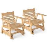 Tangkula 1PC/2PCS Outdoor Fir Wood Rocking Chair Outdoor Glider Chair with Rotatable Hidden Cup Holder and Curved Seat