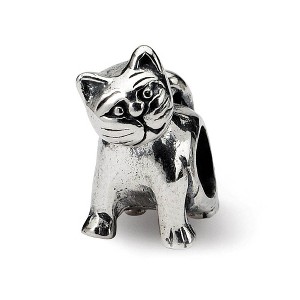 Black Bow Jewelry Sterling Silver Cute Kitten Bead Charm - 1 of 4