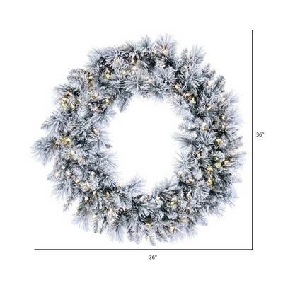 Flocked Pine Pre-Lit Outdoor Wreath with Warm White LED Lights, 28 in