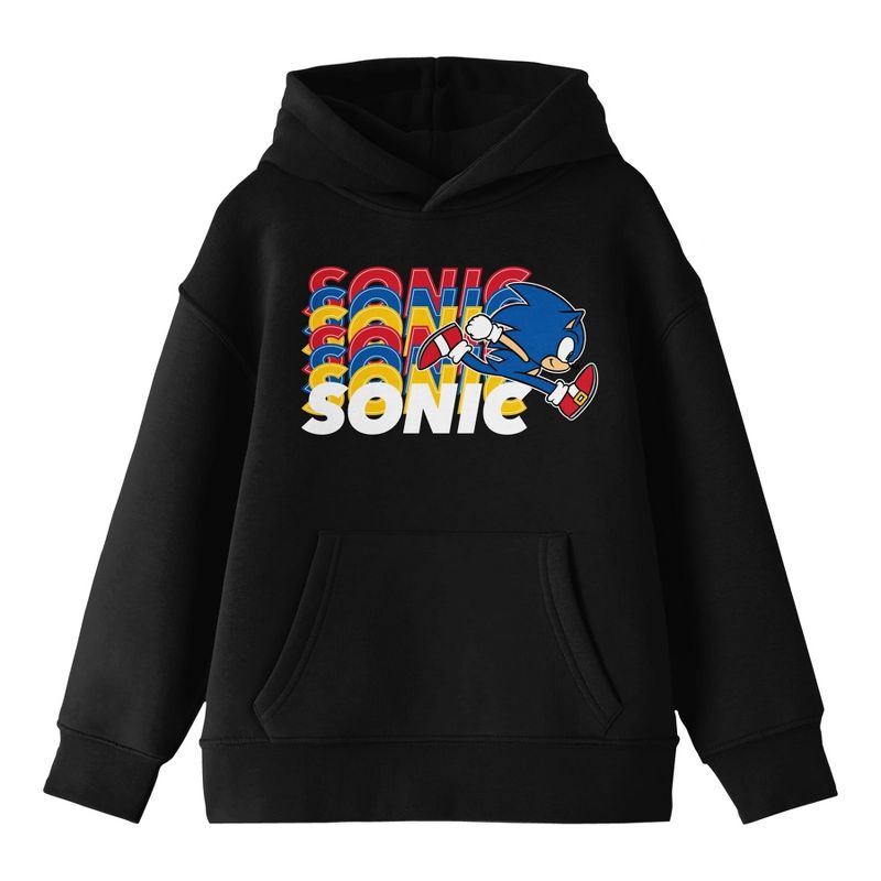 Sonic The Hedgehog Sonic Dash Repeated Text Boy's Black Sweatshirt, 1 of 3