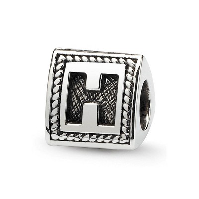 Black Bow Jewelry Triangle Block, Letter H Sterling Silver Bead Charm