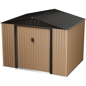 8× 10-foot Outdoor Storage Shed, with a Sloping Roof Featuring Double Vents, Waterproof and UV-resistant, Suitable for Yards and Farms, Brown - 1 of 4