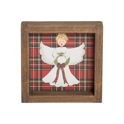 C&F Home Red Tartan Angel Wooden Sitter