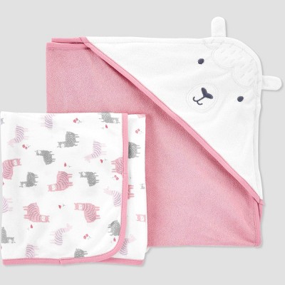 Carter's Just One You® Baby Girls' Llama Hooded Bath Towel - Pink/White