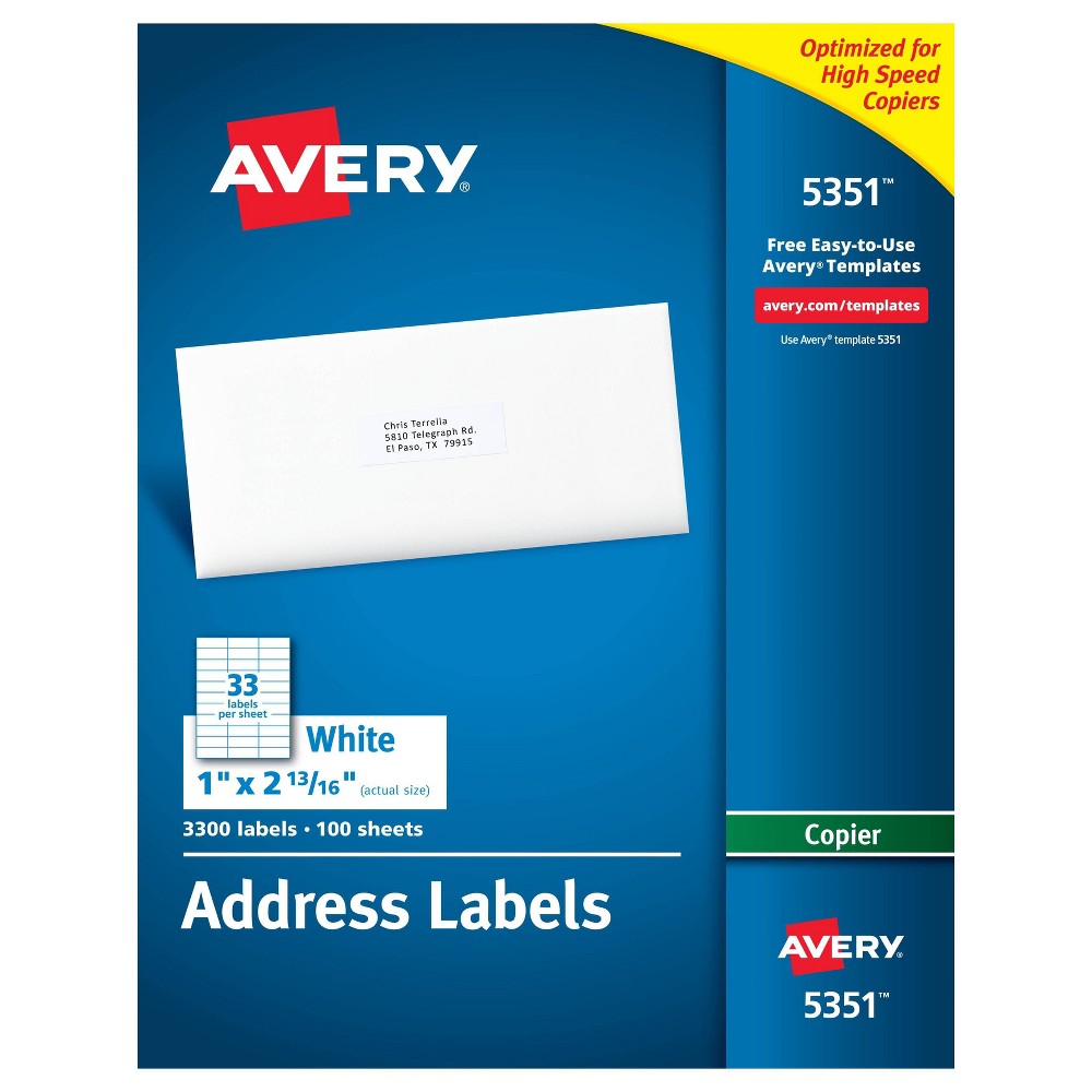 UPC 072782053512 product image for Avery 1 x 2-13/16 Self-Adhesive Copiers Address Labels - White (3300 Per Box) | upcitemdb.com