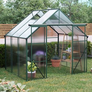 8X6FT-Green Double Door Polycarbonate Greenhouse Raised Base and Anchor Aluminum Heavy Duty Walk-in Greenhouses for Outdoor Backyard in All Season - 1 of 4