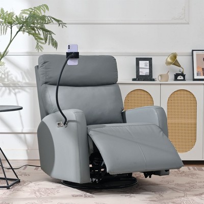 PAGED Modern Swivel Recliner Chair, PU Leather Nursery Rocking Chair with Phone Holder, Comfy Accent Chair for Bedroom, Living Room