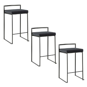 26" Velvet Padded Stackable Counter Stool with Metal Frame for Kitchen Island or Home Bar, Contemporary Glam Style, Set of 3 - 1 of 4