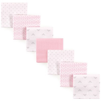 Luvable Friends Baby Girl Cotton Flannel Receiving Blankets, Tiara 7-Pack, One Size