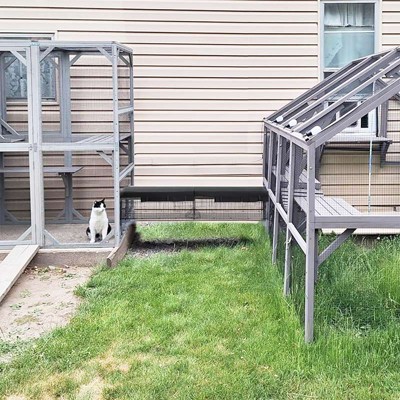 Black Metal Outdoor Cat Tunnel with Waterproof Cover