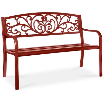 Best Choice Products Outdoor Steel Bench Garden Patio Porch Furniture w/ Floral Design Backrest - Rust