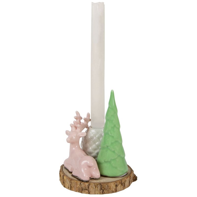 Northlight 6" Pink Reindeer with Tree and Pine Cone Christmas Taper Candle Holder, 4 of 6