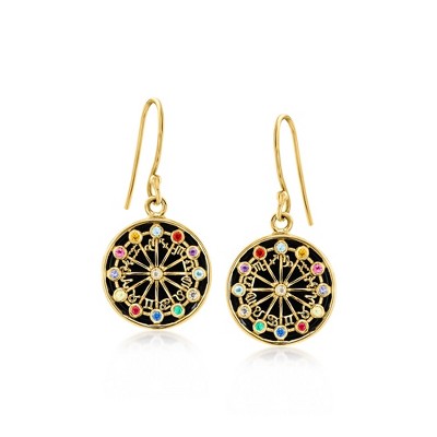 Ross-Simons Onyx, Moonstone and .26 ct. t.w. Multi-Gemstone Zodiac Symbols Drop Earrings in 18kt Gold Over Sterling