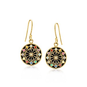 Ross-Simons Onyx, Moonstone and .26 ct. t.w. Multi-Gemstone Zodiac Symbols Drop Earrings in 18kt Gold Over Sterling - 1 of 3