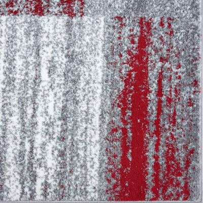 Red and Gray Geometric Synthetic Area Rug 4' x 5'