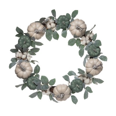 Transpac Natural Fiber 24.02 in. Multicolored Harvest Neutral Pumpkin Wreath