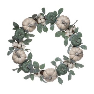 Transpac Natural Fiber 24.02 in. Multicolored Harvest Neutral Pumpkin Wreath - 1 of 2