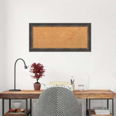 Natural Cork Board with Bark Rustic Char Narrow Frame, 36" x 18"