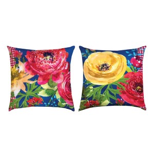 Outdoor Pillow Rooster Bouquet Floral - 18" Climaweave Polyester by Manual Woodworkers - 1 of 3