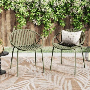 Patio Dining Chairs Stackable Chairs with Breathable Design Modern Simple Art Style (Set of 2),Metal Legs+Plastic backrest - 1 of 4