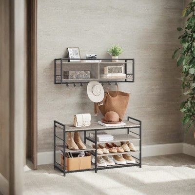 Gray Adjustable 4-Tier Shoe Storage Bench with Metal Frame