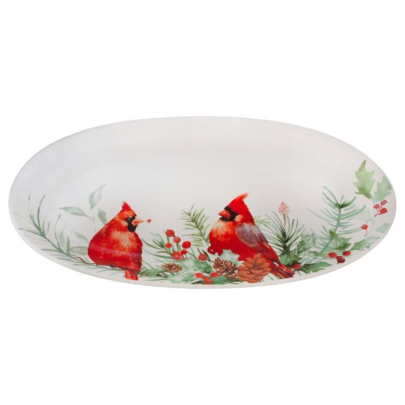 AuldHome Design Cardinal Ceramic Christmas Platter; Oval Holiday Serving Plate / Tray, 1 of 9