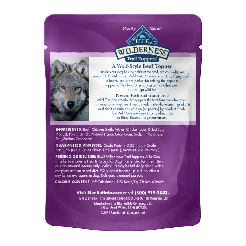 Blue Buffalo Wilderness Trail Toppers Wild Cuts High Protein Natural Wet Dog Food Chunky Beef Bites in Hearty Gravy - 3oz, 3 of 10
