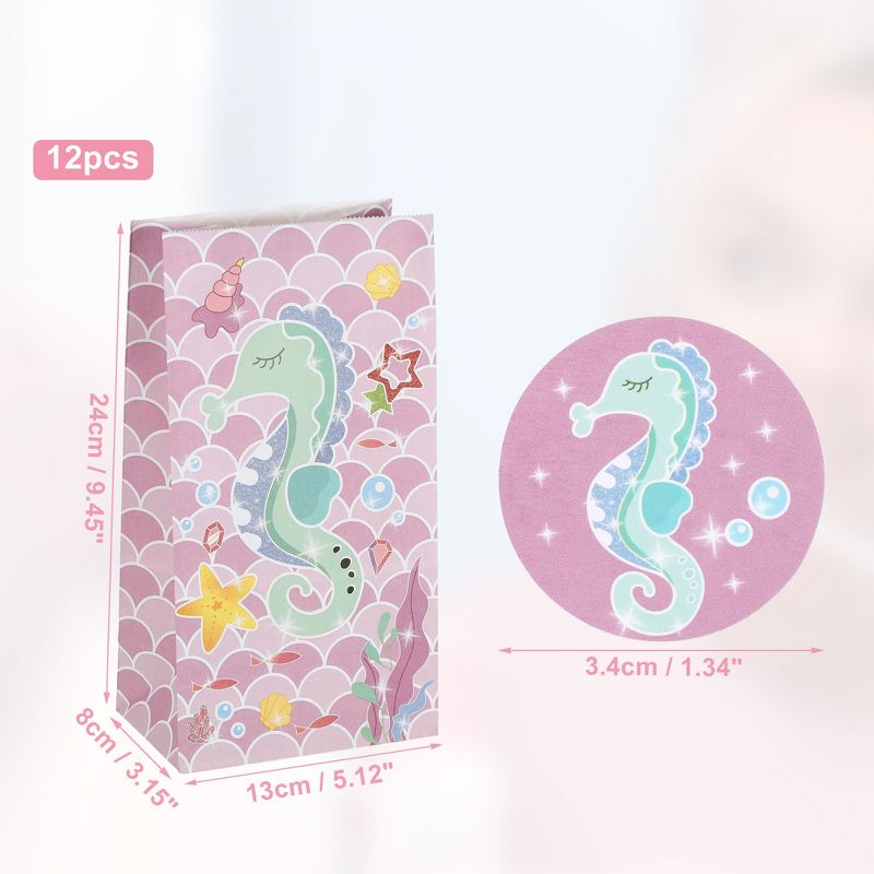 Unique Bargains Children's Paper Cartoon Ocean Seahorse Candy Gift Bags 5.12"x3.15"x9.45" Pink 12 Pcs, 4 of 7