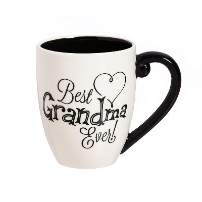 Evergreen Beautiful Grandma Black Ink Ceramic Cup O' Joe with Matching Box - 6 x 5 x 4 Inches Indoor/Outdoor