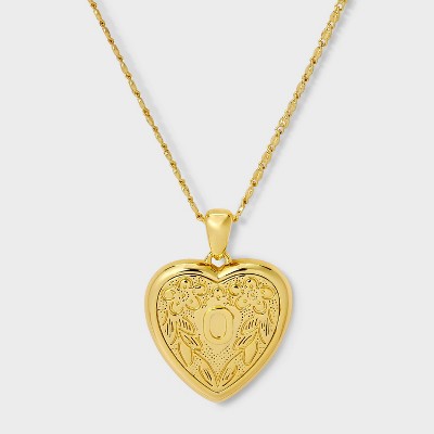 14K Gold Dipped Heart Charm Initial Necklace - A New Day™ Gold