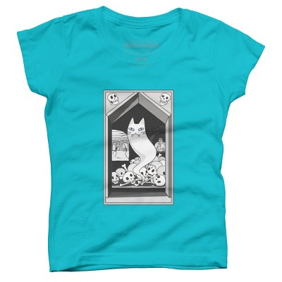 Girl's Design By Humans Ghost cat the Keeper of the Crypt By runcatrun T-Shirt