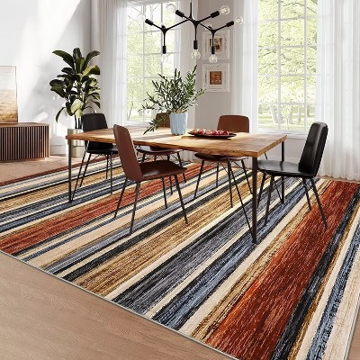 Area Rug Modern Striped Area Rug Washable Rugs for Living Room Bedroom Non Slip Low Pile Soft Accent Carpet for Home Office Dining Room