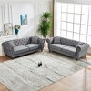 3+3 Seater Chesterfield Velvet Upholstery Sofa with Roll Armrest & Nailhead, Mid Century Modern Upholstered Couch for Living Room, Office, Apartment - 2 of 4