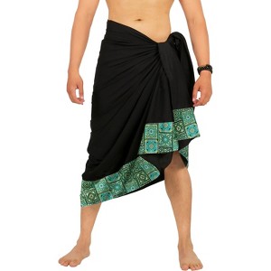LA LEELA Men's Swimwear Cover Up Summer Pareo Sarong One Size Geometric Black - 1 of 4
