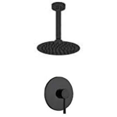KubeBath Aqua Rondo Matte Black Shower Set w/ Ceiling Mount 8Inch Rain Shower Head