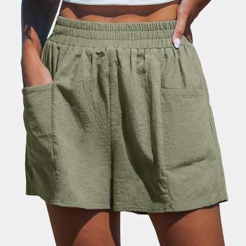 Women's Sage Elastic Waist Patch Pocket Loose Leg Shorts - Cupshe