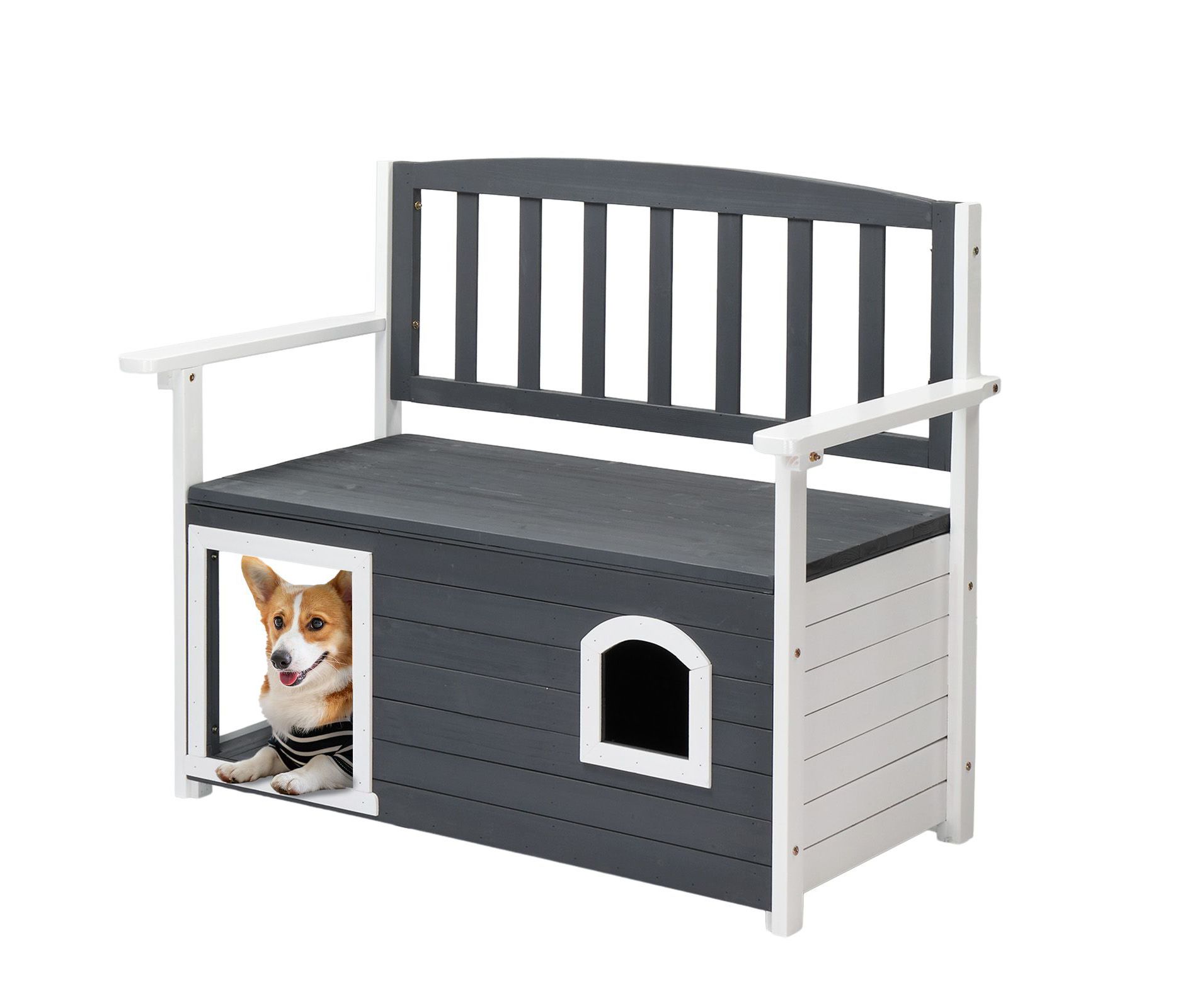 Karl Home | Wooden Outdoor Storage Bench with Built-in Dog House