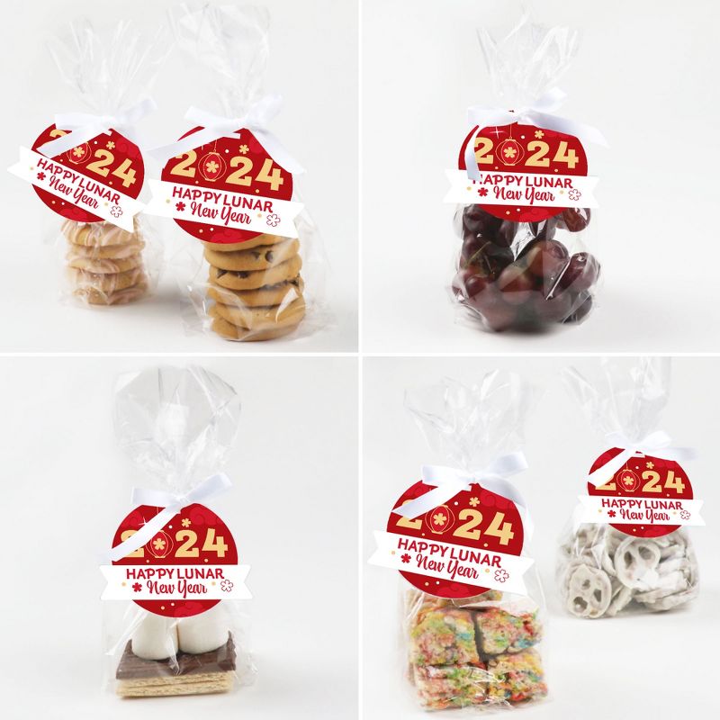 Big Dot of Happiness Lunar New Year - 2024 Year of the Dragon Clear Goodie Favor Bags - Treat Bags With Tags - Set of 12, 5 of 9