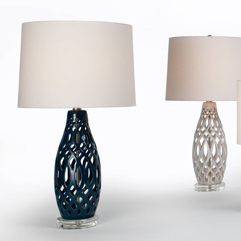 Filigree Ceramic Table Lamp with Cone Linen Shade Blue - Splendor Home, 4 of 7
