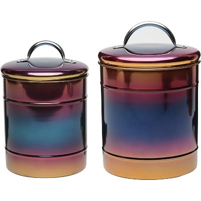 Amici Home Rainbow Canisters Nesting Decorative Metal Storage Containers with Luster Finish and Gasket Lined Lids, Assorted Set of 2,38 & 64 oz.