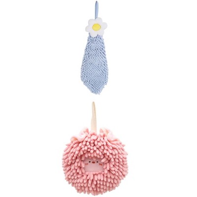 REGALWOVEN 2 Packs Soft Absorbent Cute Decorative Chenille Hand Towel for Bathroom 6" x 15"/7" x 7"