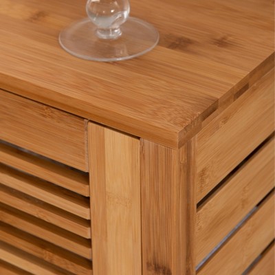 Natural Bamboo One-Door Bathroom Floor Cabinet with Shelves