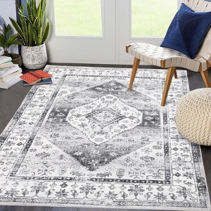 Vintage Rug, Washable, Non-Slip, Low Pile, Oriental Print, Soft and Foldable for Living Room, Dining Room, Bedroom, Office - 1 of 4