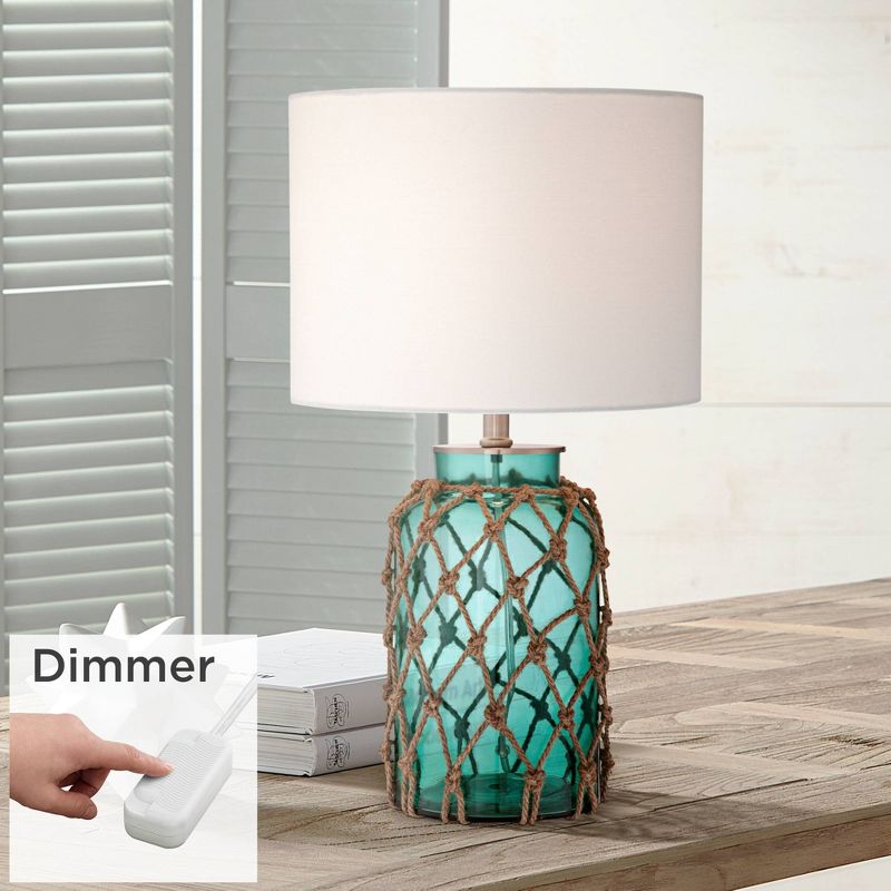 360 Lighting Crosby Coastal Accent Table Lamp 22 1/2" High Blue Green Glass Rope with Table Top Dimmer Off White Drum Shade for Bedroom Living Room, 2 of 7