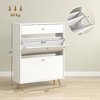 Aghana Digitals Modern White Shoe Cabinet with Gold Handles, Wave Panels, 2 Flip Drawers & - 2 of 4